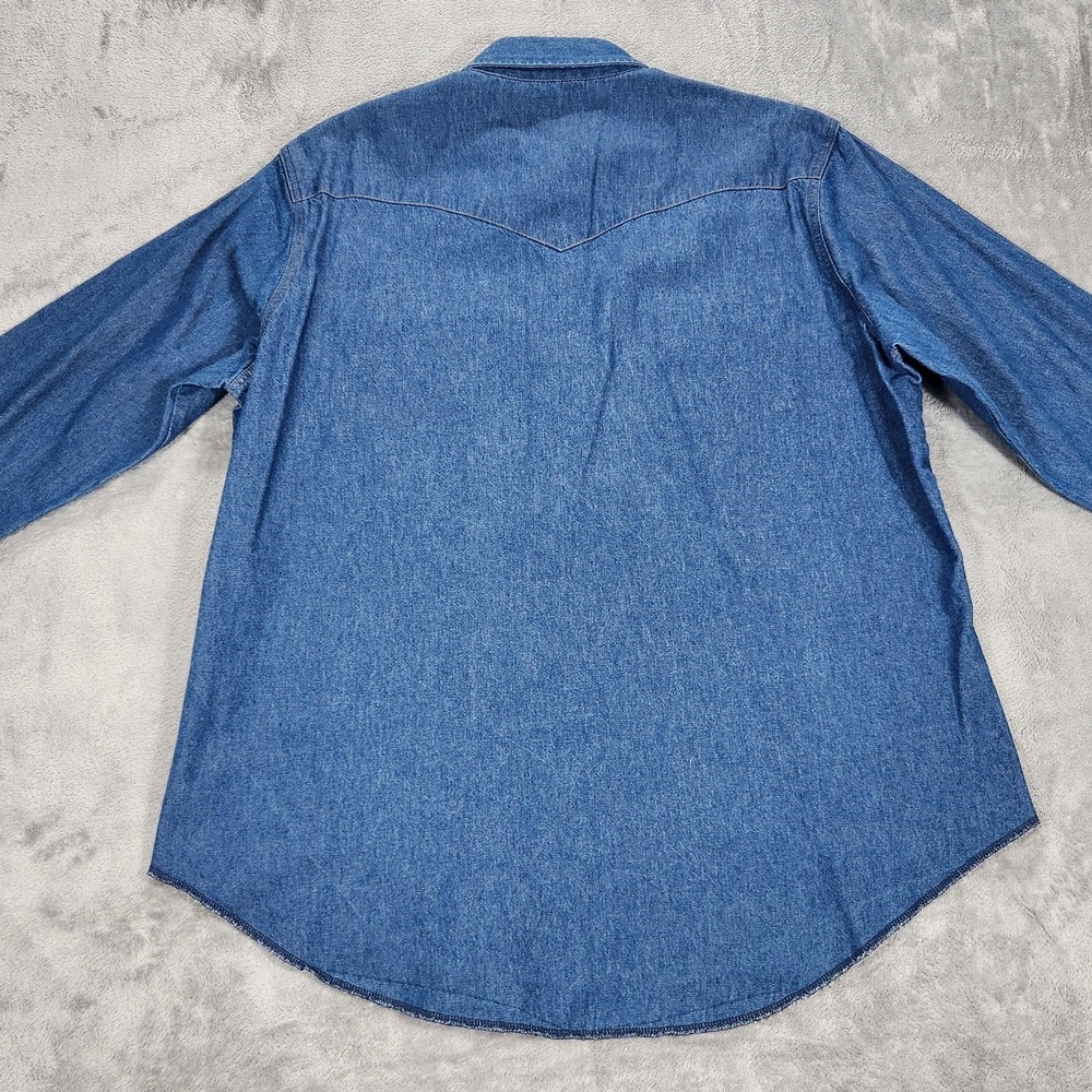 Wrangler Shirt Mens XL Blue Denim Western Pearl Snap Long Sleeve Cowboy Workwear - Picture 3 of 13